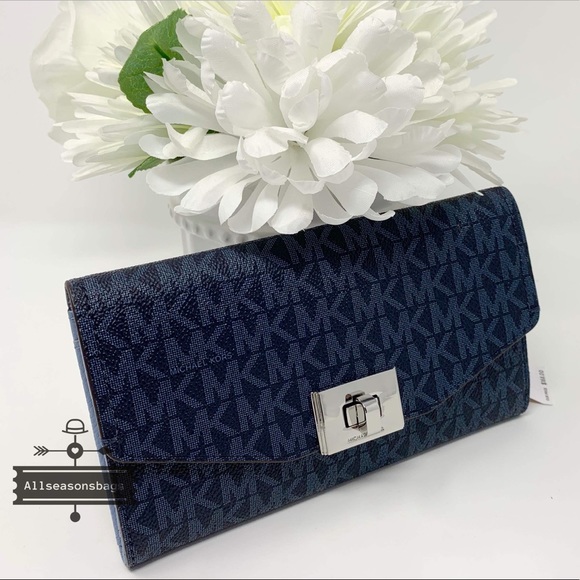 🔽 Michael Kors Large trifold Cassie wallet blue - Picture 2 of 6